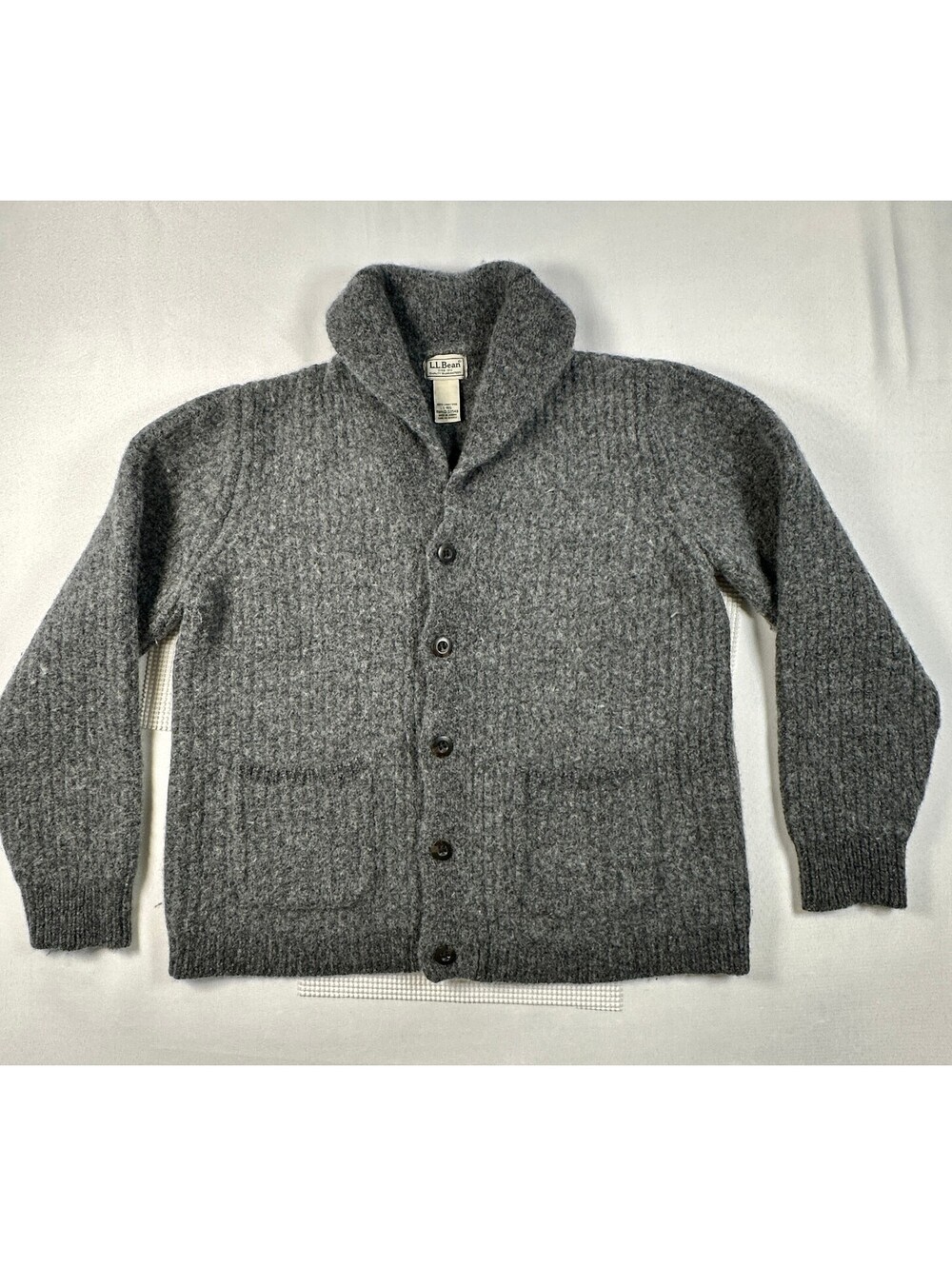 LL Bean Heritage Lambswool Shawl Collar Cardigan Sweater Gray Heather Large